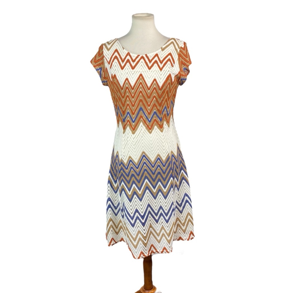 Woman’s Sharagano chevron crochet overlay dress size 6